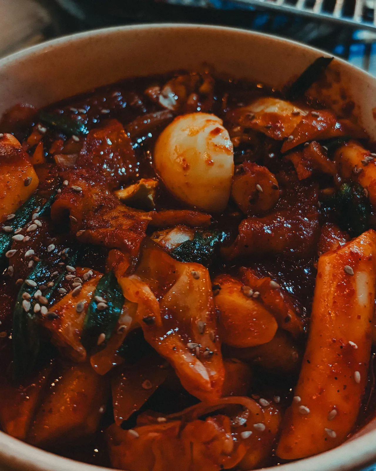 A bowl of spicy Korean dish called Tteokbokki